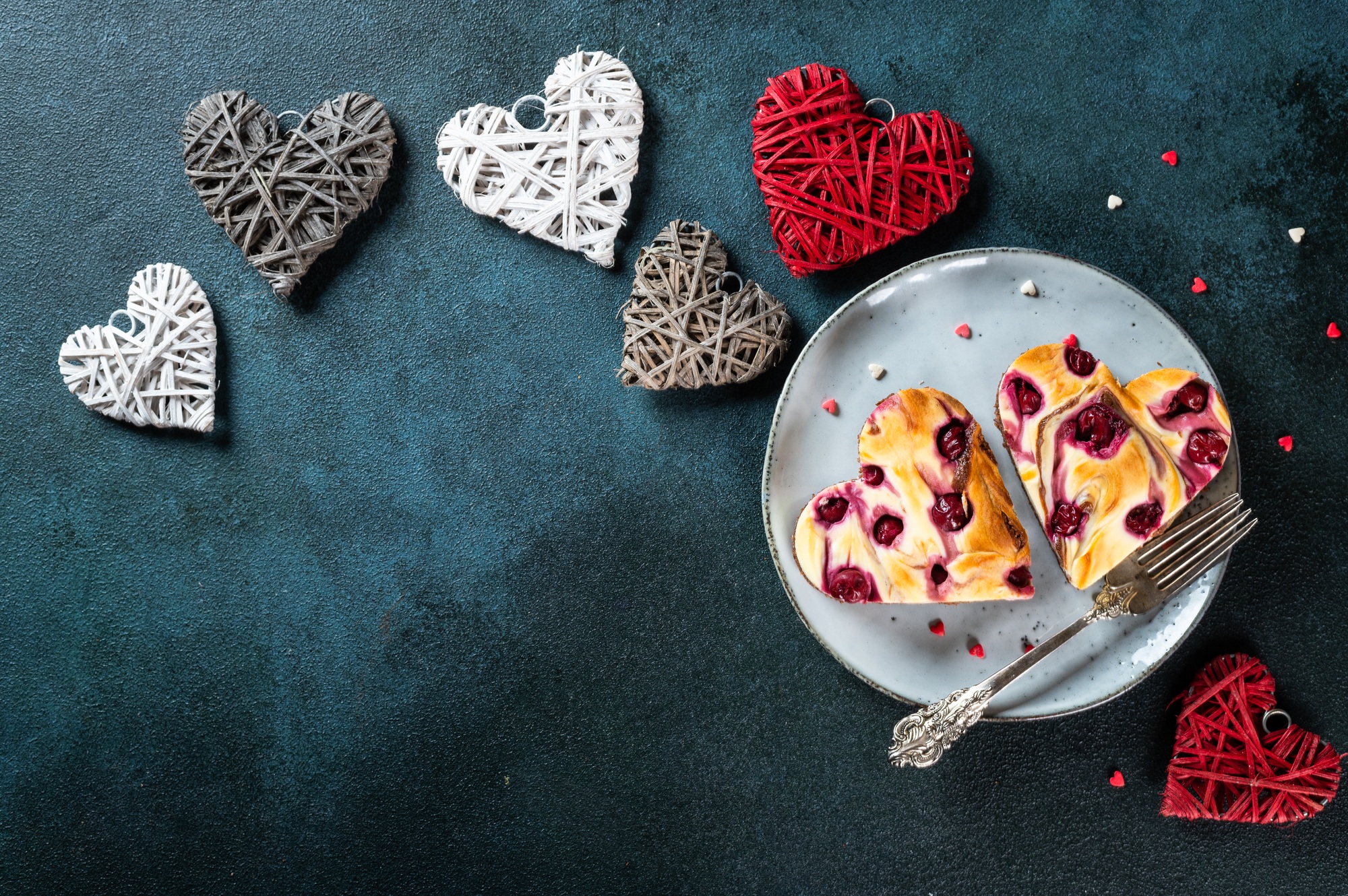 Valentines day dessert. Valentines dessert. Heart shaped cheesecake brownie